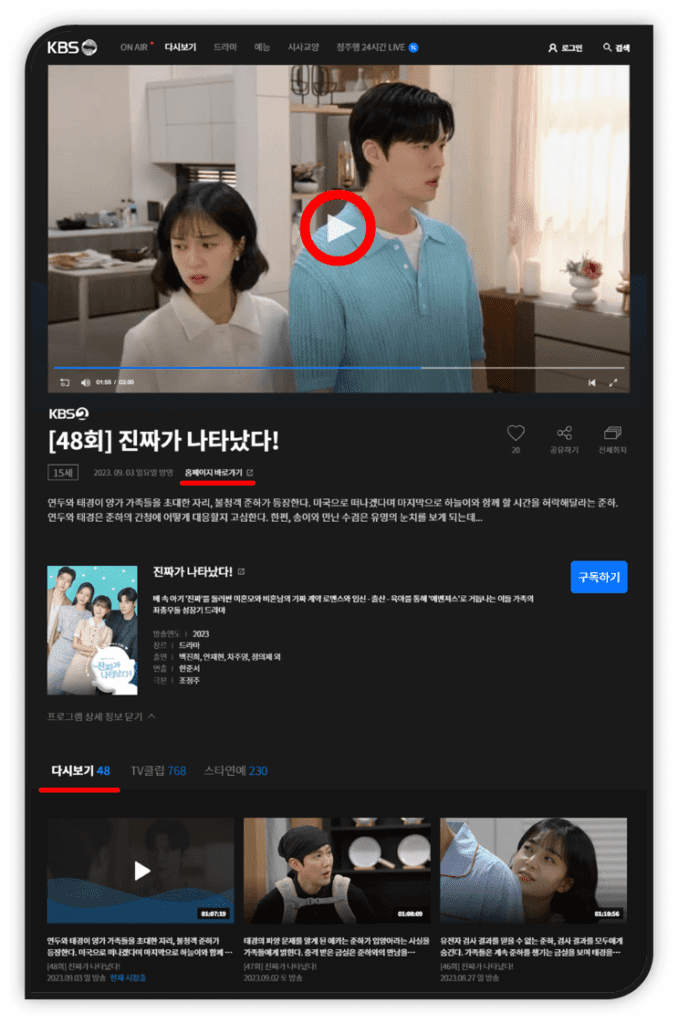 KBS2 주말드라마 진짜가 나타났다 홈페이지 다시보기